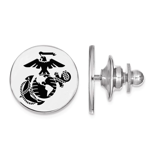 Sterling Silver Back Epoxy USMC Eagle Globe and Anchor Disc Lapel Pin
