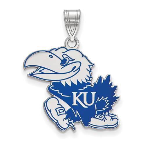Sterling Silver 3/4in University of Kansas UK Enamel Pendant