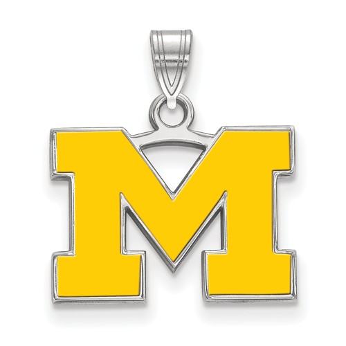 Sterling Silver 1/2in University of Michigan M Yellow Enamel Pendant