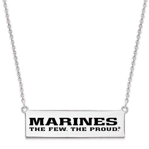 Sterling Silver U.S. Marine Corps Bar Necklace with Black Epoxy