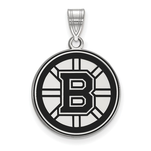 Sterling Silver 3/4in Boston Bruins B Enamel Round Pendant