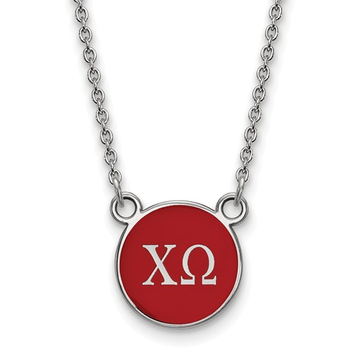 Sterling Silver Small Chi Omega Red Enamel Disc Necklace