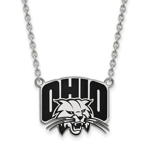 Ohio University Enamel Pendant on 18in Chain Sterling Silver