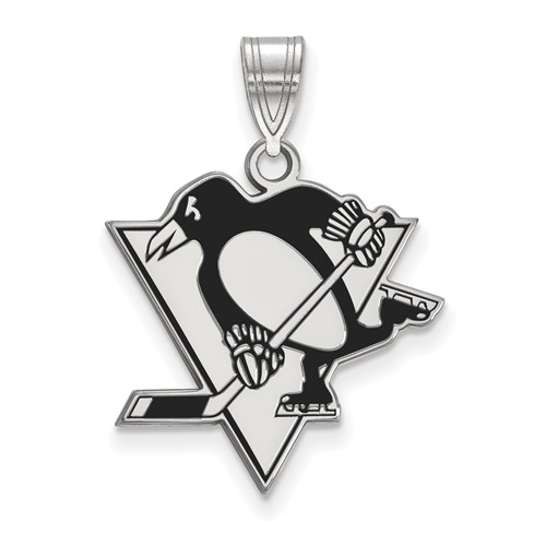 Sterling Silver 3/4in Pittsburgh Penguins Enamel Pendant