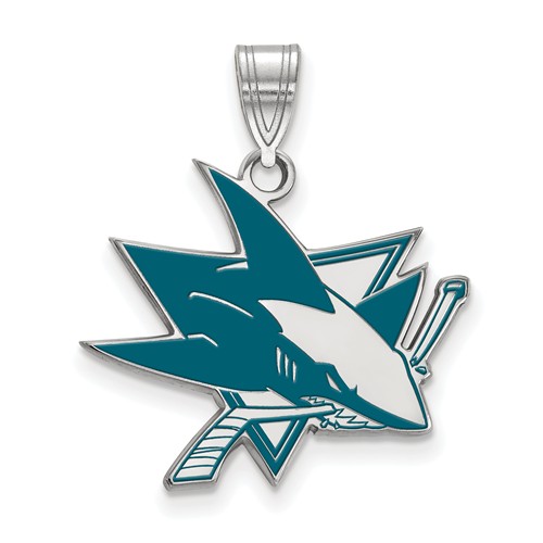 Sterling Silver San Jose Sharks Enamel Pendant  3/4in