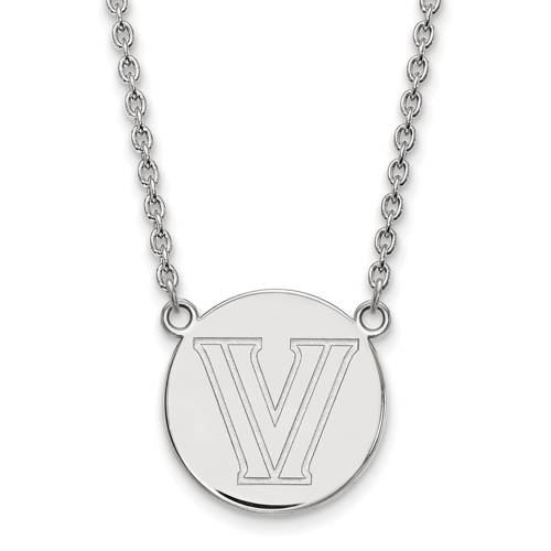 Villanova University V Round Pendant on 18in Chain Sterling Silver