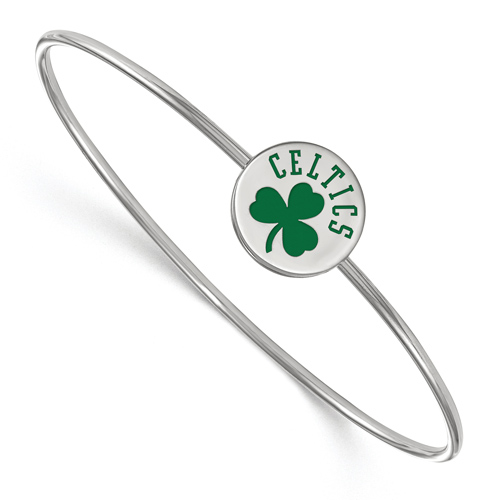 Sterling Silver Boston Celtics Enamel Disc Wire Bangle Bracelet