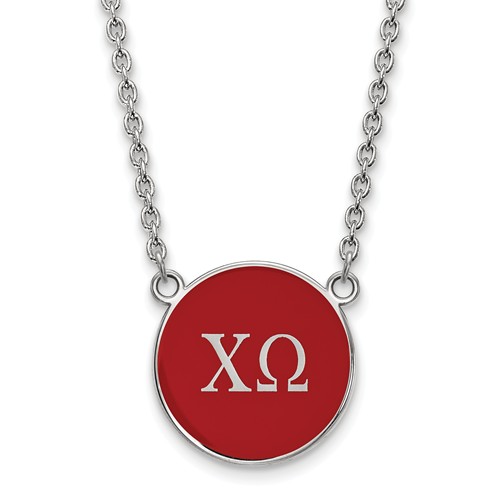 Sterling Silver Chi Omega Red Enamel Disc Necklace