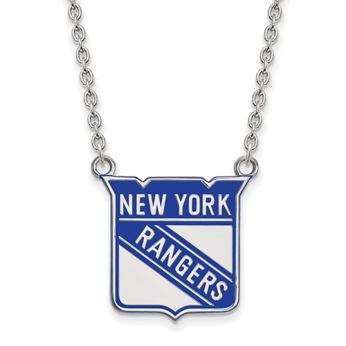 New York Rangers Enamel Necklace 3/4in Sterling Silver