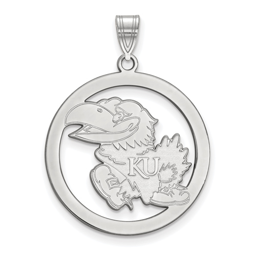 Sterling Silver 1in University of Kansas Logo Pendant in Circle