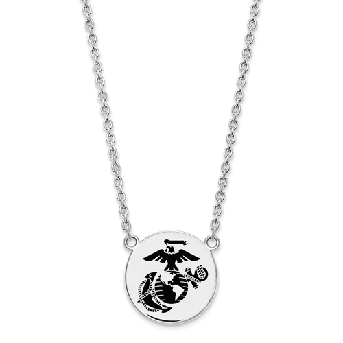 Sterling Silver U.S. Marine Corps Disc Necklace with Black Epoxy