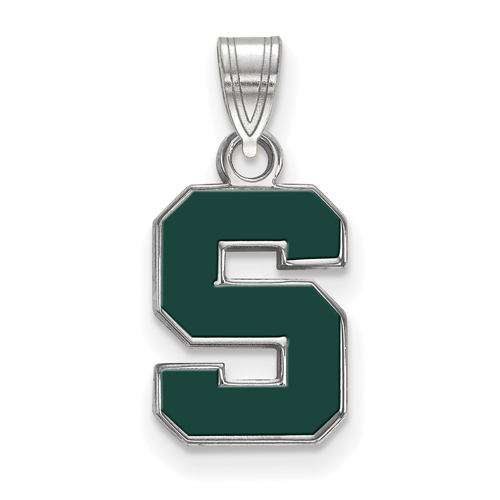 Sterling Silver 1/2in Michigan State University Block S Enamel Pendant