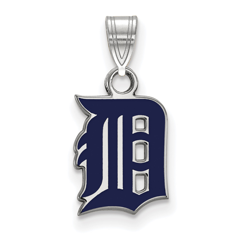 Sterling Silver 1/2in Detroit Tigers D Enamel Pendant