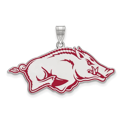 Sterling Silver 3/4in Univ. of Arkansas Razorback Red Enamel Pendant