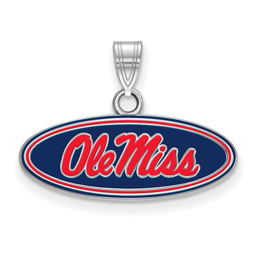 Sterling Silver 3/8in Ole Miss Oval Enamel Pendant