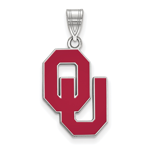 Sterling Silver 3/4in University of Oklahoma OU Enamel Pendant