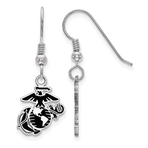 Sterling Silver U.S. Marine Corps Dangle Earrings with Black Epoxy