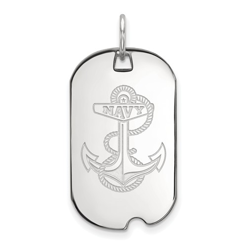 14k White Gold United States Navy Anchor Small Dog Tag