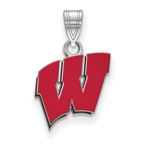 Sterling Silver 1/2in University of Wisconsin Enamel Pendant