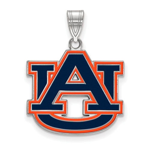 Sterling Silver 3/4in Auburn University Enamel AU Pendant