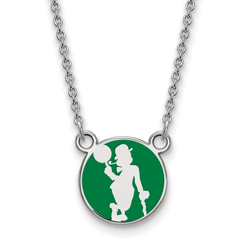 Sterling Silver 1/2in Boston Celtics Enamel Pendant on 18in Chain