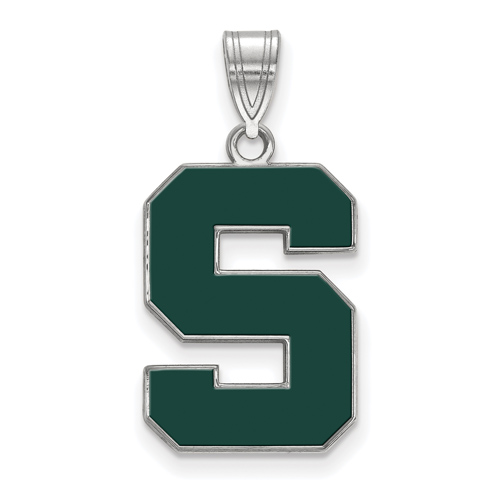 Sterling Silver 3/4in Michigan State University Block S Enamel Pendant