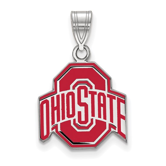 Sterling Silver 5/8in Ohio State University Logo Enamel Pendant