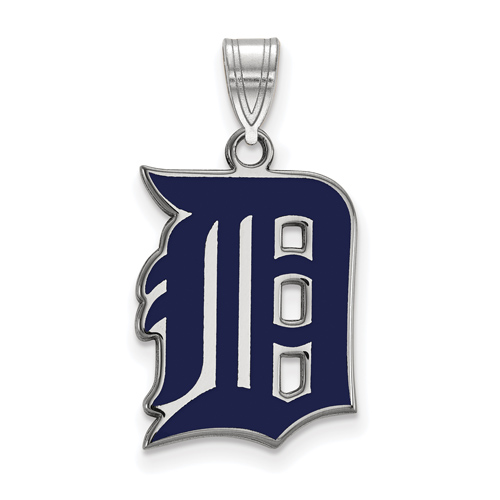 Sterling Silver 3/4in Detroit Tigers D Enamel Pendant