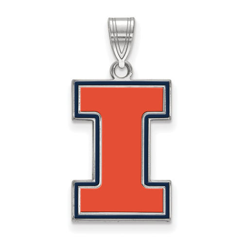 Sterling Silver 3/4in University of Illinois I Enamel Pendant
