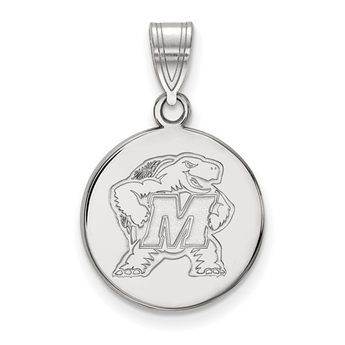 Sterling Silver 5/8in University of Maryland Terrapin Round Pendant
