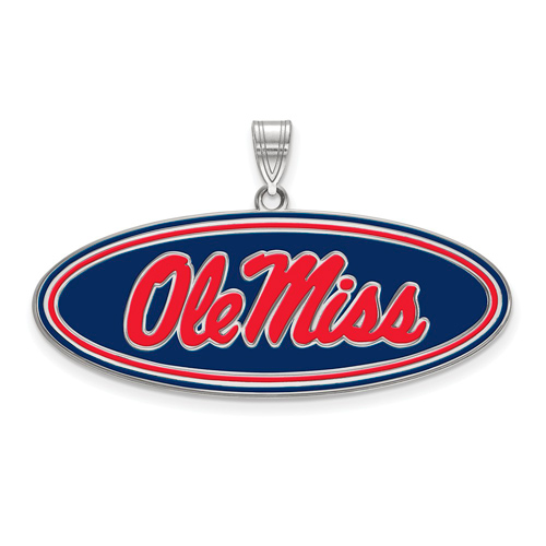 Sterling Silver University of Mississippi Wide Oval Enamel Pendant