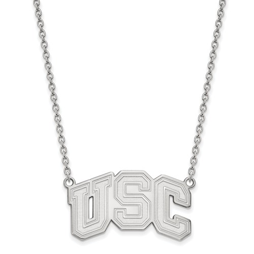 14k White Gold USC Trojan Pendant with 18in Chain