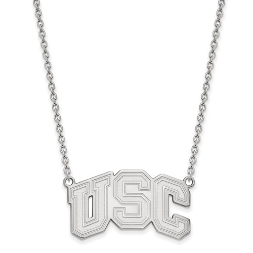 10k White Gold USC Trojan Pendant with 18in Chain