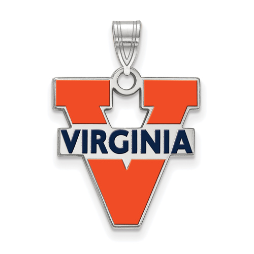 Sterling Silver 3/4in University of Virginia Enamel Pendant