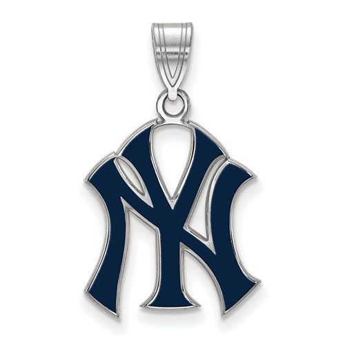 Sterling Silver 3/4in New York Yankees Blue Enamel Pendant