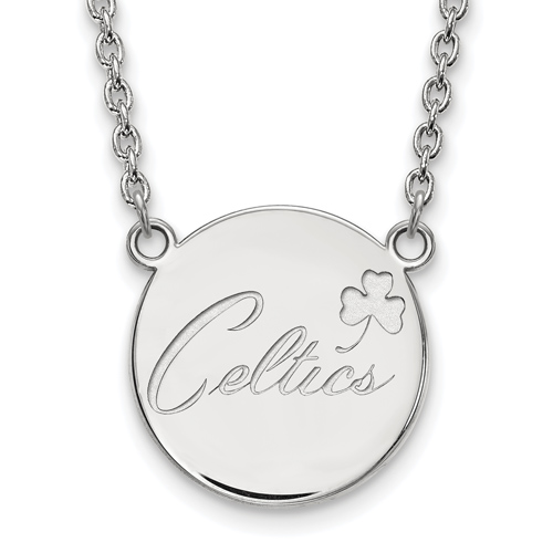 Sterling Silver Round Boston Celtics Pendant on 18in Chain