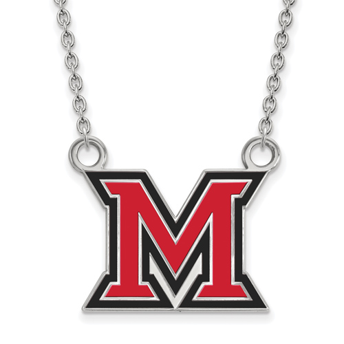 Miami University Enamel Necklace 3/4in Sterling Silver
