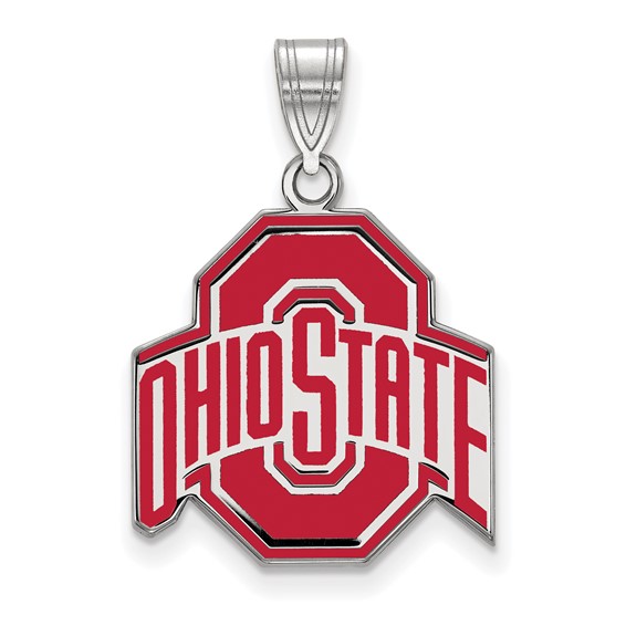 Sterling Silver 3/4in Ohio State University Enamel Pendant