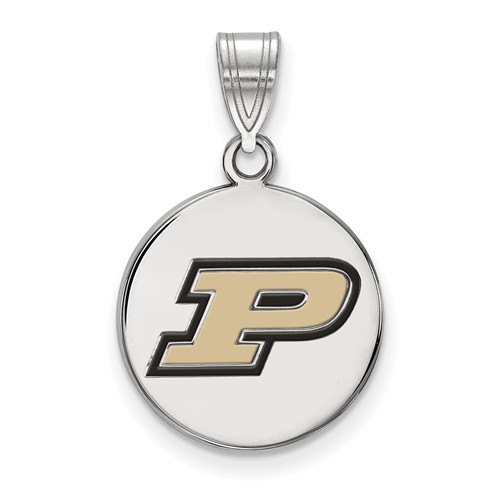 Sterling Silver Purdue University Round Enamel Pendant 5/8in