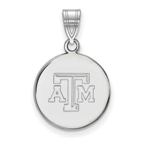 Sterling Silver 5/8in Texas A&M University Disc Pendant
