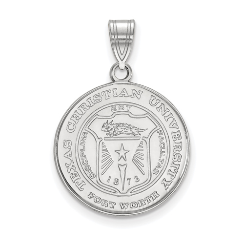 Sterling Silver 3/4in Texas Christian University Crest Disc Pendant