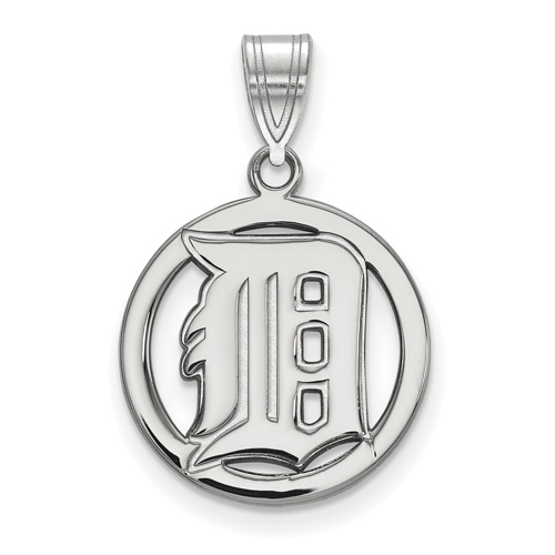 Sterling Silver Small Detroit Tigers Pendant in Circle