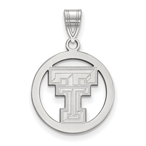 Sterling Silver 5/8in Texas Tech University Pendant in Circle