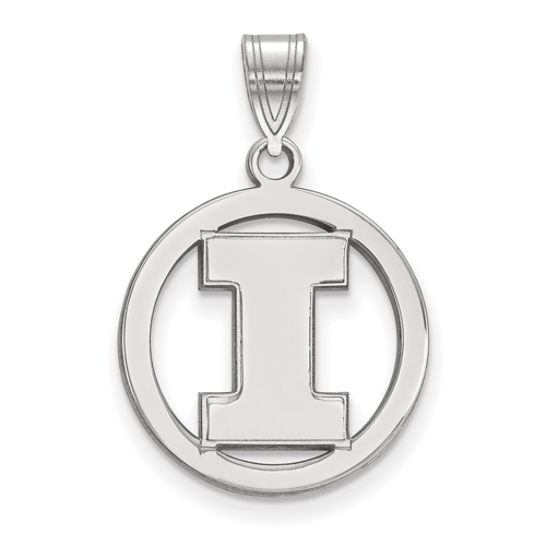 Sterling Silver 5/8in University of Illinois Pendant in Circle