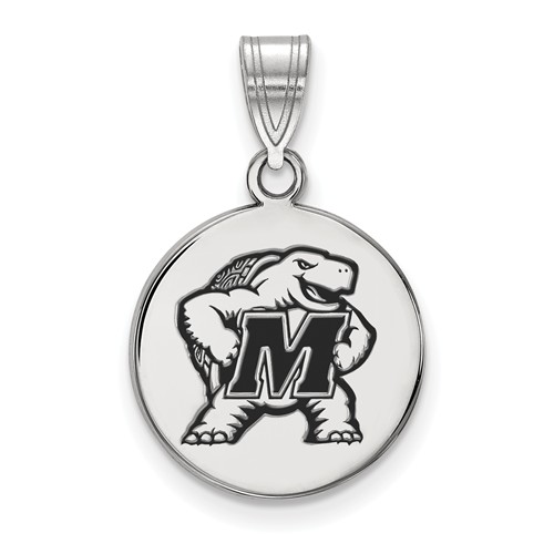 Sterling Silver 5/8in University of Maryland Round Enamel Pendant