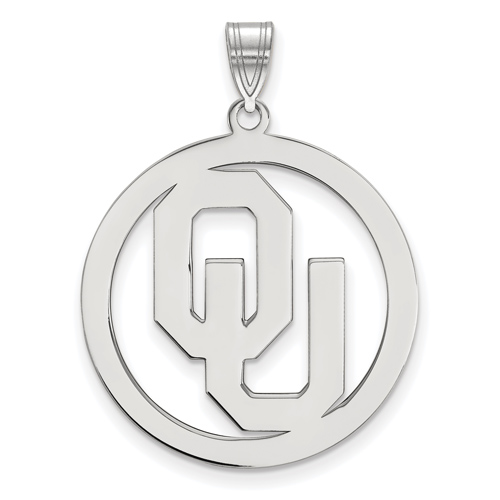 Sterling Silver 1in University of Oklahoma Logo Pendant in Circle
