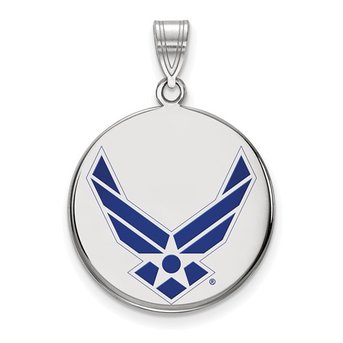 Sterling Silver Blue Enamel US Air Force Symbol Disc Pendant 3/4in