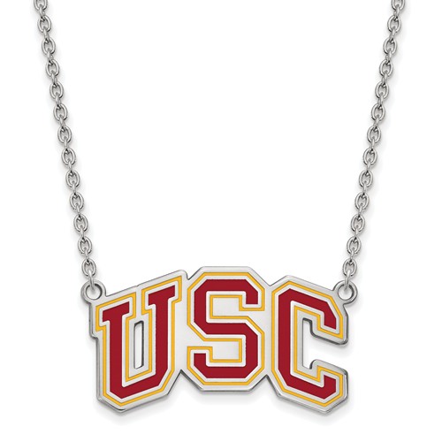 Sterling Silver USC Trojan Enamel Pendant with 18in Chain