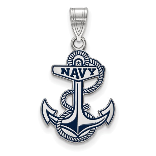US Naval Academy Enamel Anchor Pendant 7/8in Sterling Silver