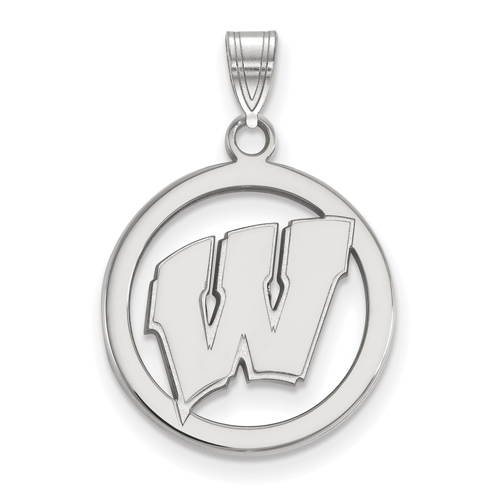 Sterling Silver 5/8in University of Wisconsin Pendant in Circle